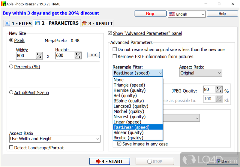 Tool to resize (reduce or enlarge) any single or batches of photos - Screenshot of Able Photo Resizer