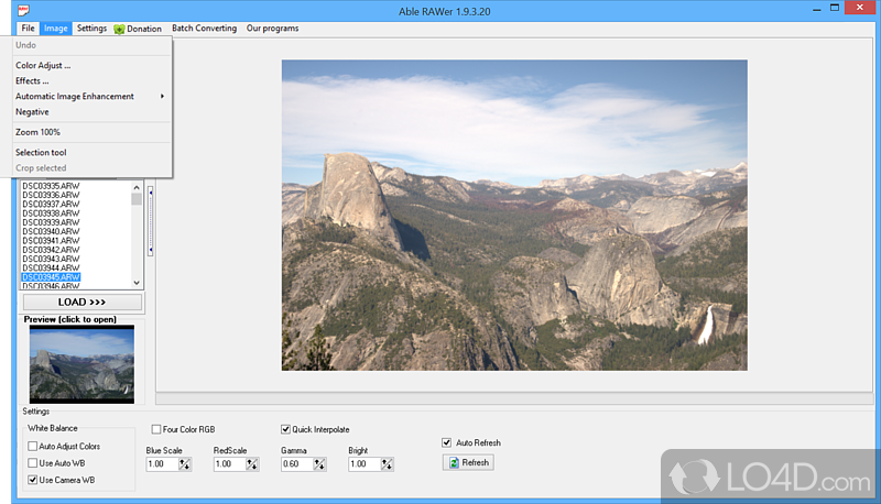 Works with different types of camera RAW files and applies filters - Screenshot of Able RAWer