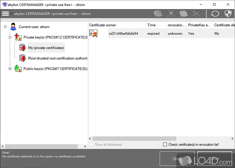 Create self-signed certificates - Screenshot of abylon READER