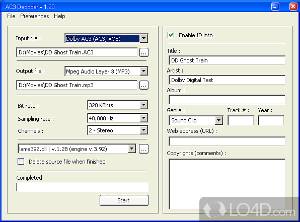 Convertor for AC3 files to WAV, MP3, WMA - Screenshot of AC3 Decoder