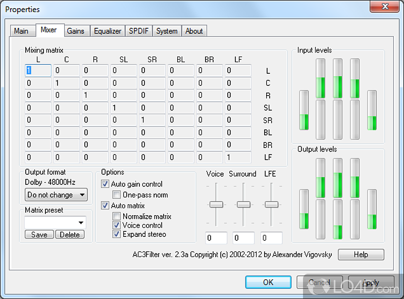 Offline filter configuration - Screenshot of AC3Filter