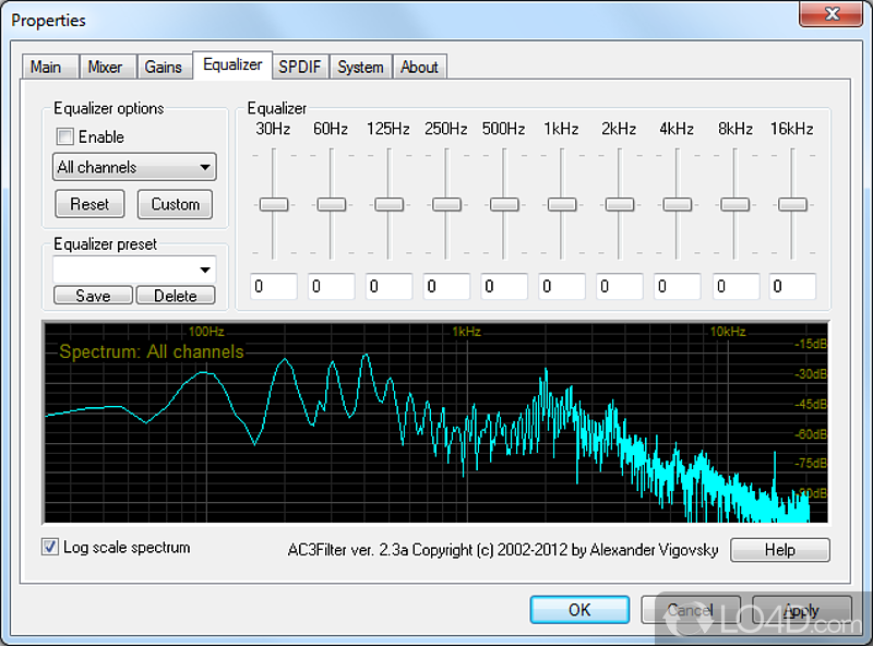 Main configuration settings - Screenshot of AC3Filter