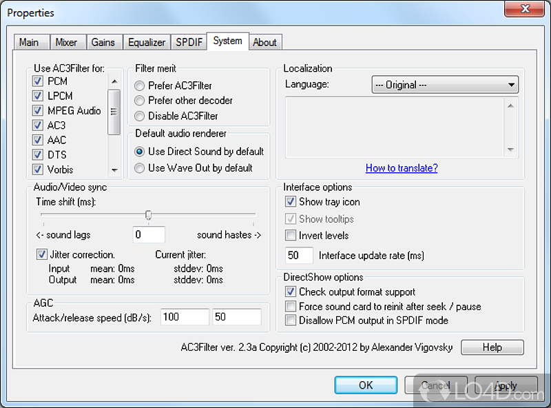 AC3Filter: Gains features - Screenshot of AC3Filter