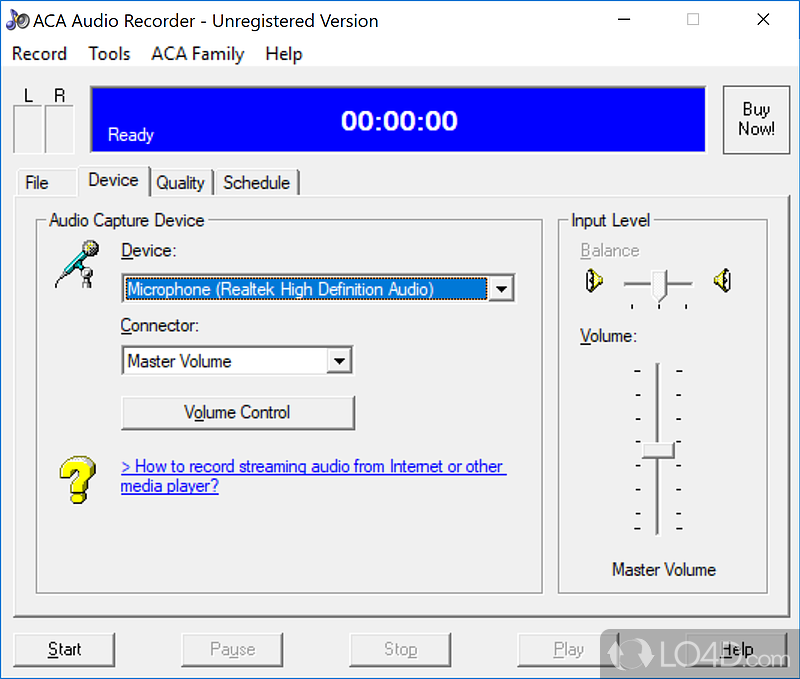 Quality settings, and scheduler - Screenshot of ACA Audio Recorder