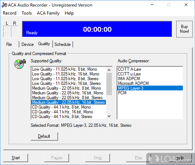 Records audio streaming from any source - Screenshot of ACA Audio Recorder