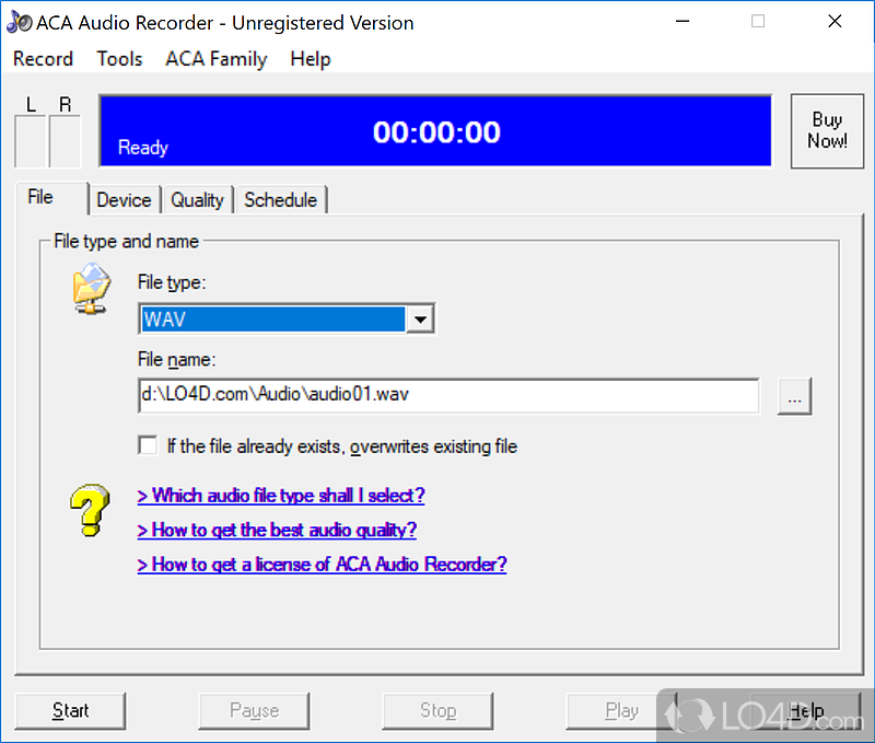 Visual design, and input options - Screenshot of ACA Audio Recorder