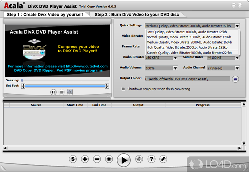 Create DivX DVD Player compatible movie - Screenshot of Acala DivX DVD Player Assist