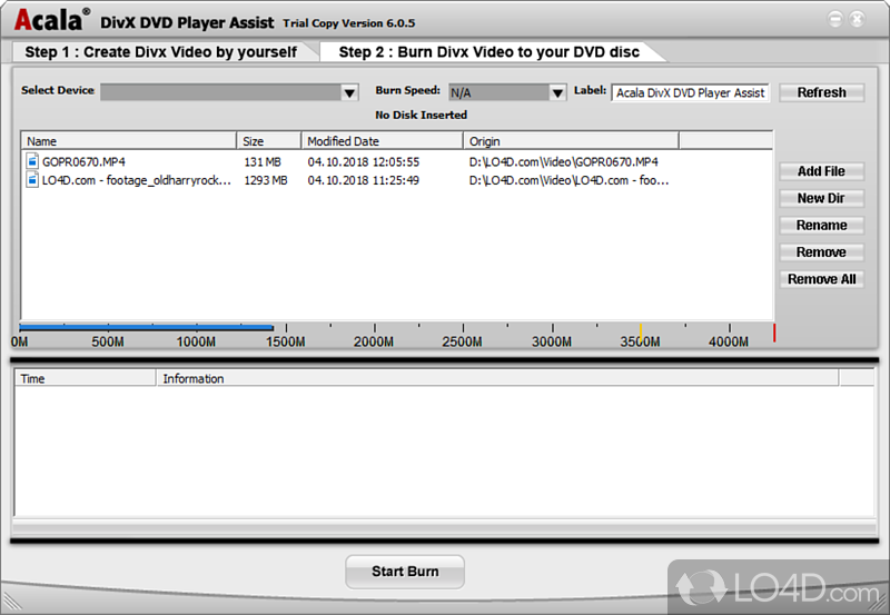 Burn avi, divx, xvid, mpeg, wm, mov to DivX DVD Player compatible DVD movie - Screenshot of Acala DivX DVD Player Assist