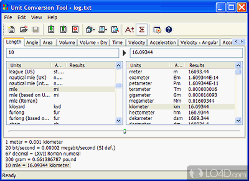 AccelWare Unit Conversion Tool: User interface - Screenshot of AccelWare Unit Conversion Tool