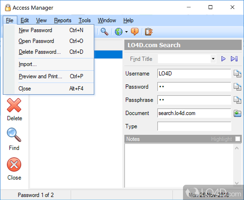 Securing your passwords - Screenshot of Access Manager