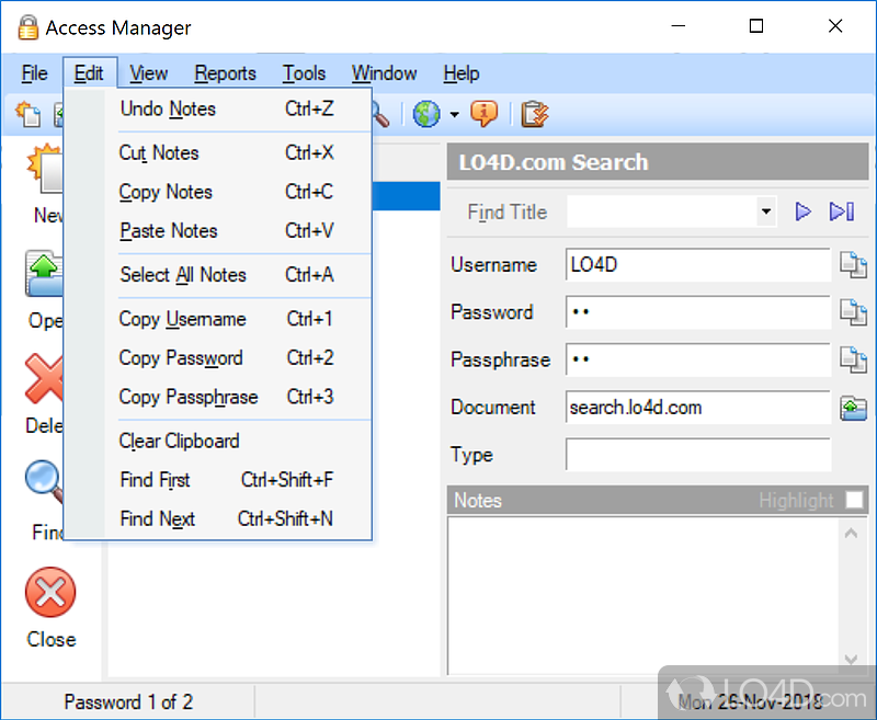 Importing password data and other handy tools - Screenshot of Access Manager