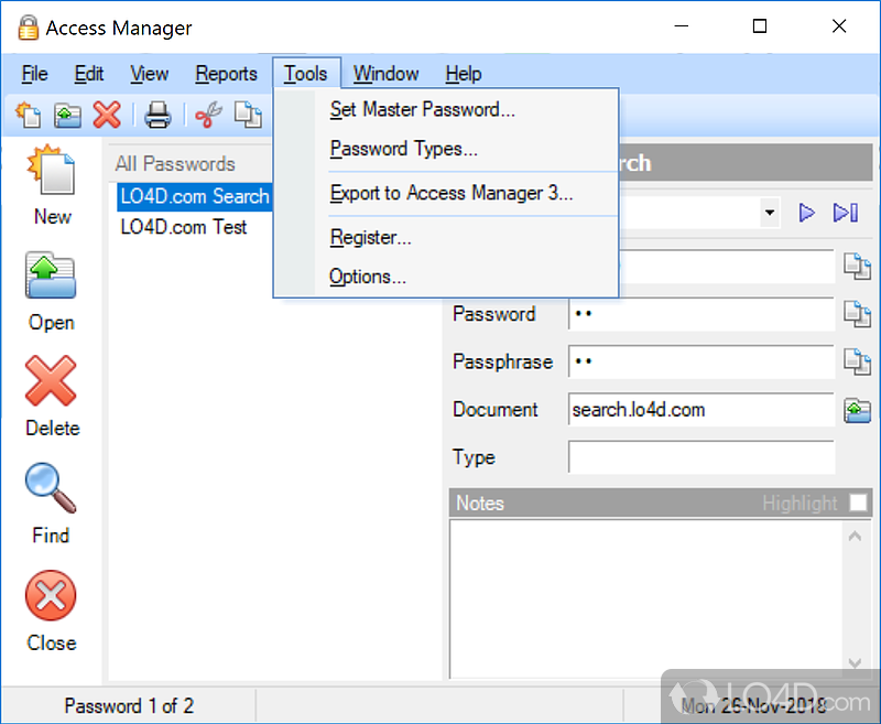 Access Manager: User interface - Screenshot of Access Manager