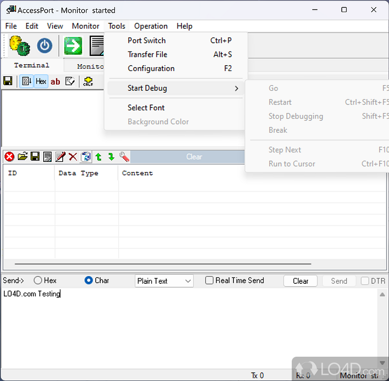 Monitoring options - Screenshot of AccessPort
