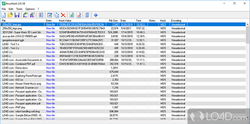 Utility for protecting the integrity and verifying the accuracy of data files using checksum calculation algorithms - Screenshot of AccuHash