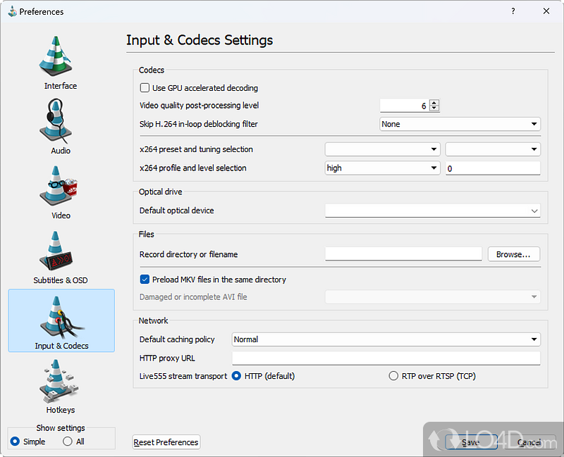 Configuration of codecs and GPU acceleration - Screenshot of ACE Stream Media