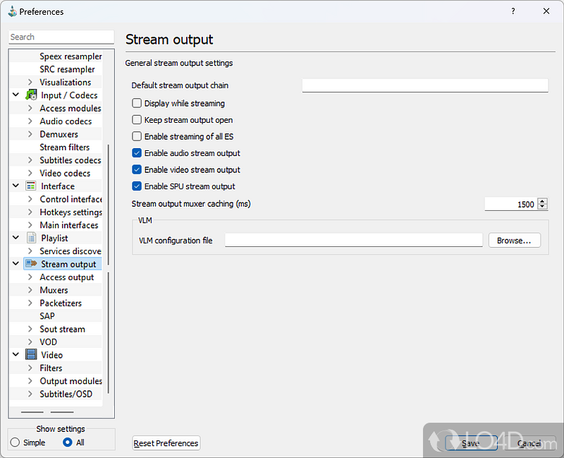 Configuration of media streaming options with both video and audio settings - Screenshot of ACE Stream Media