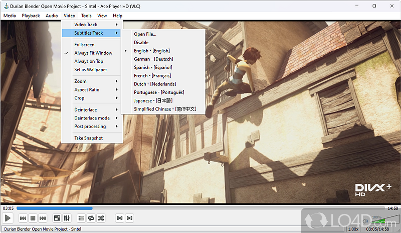 Access to both external and internal subtitle tracks - Screenshot of ACE Stream Media