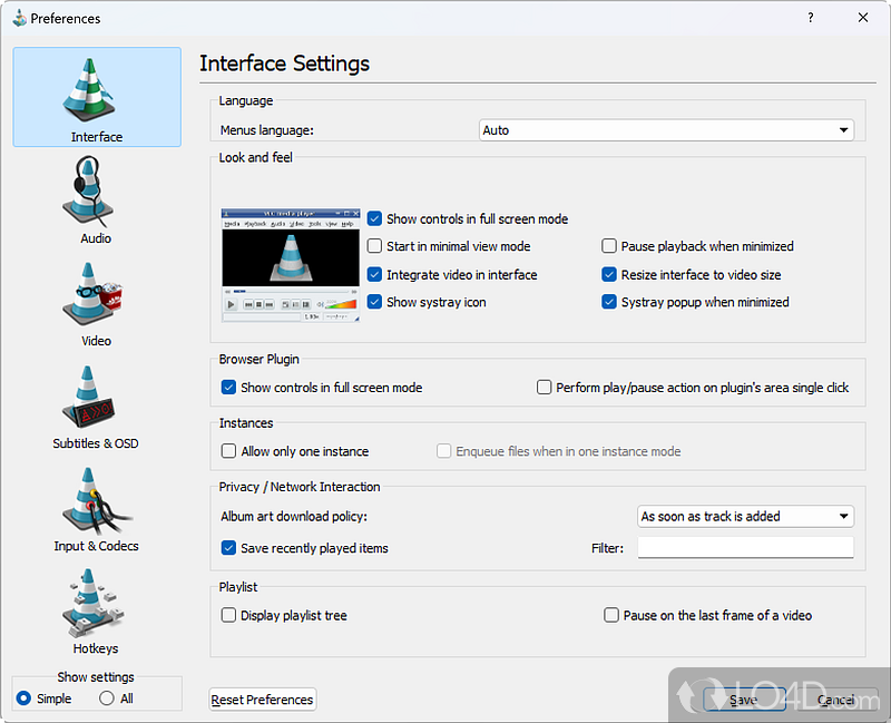 Interface settings, allowing users to change the look and feel - Screenshot of ACE Stream Media