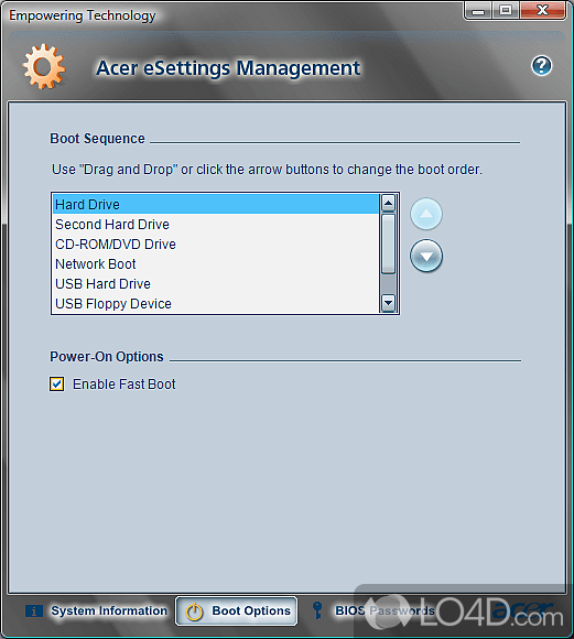 Is for Acer PC owners to manage their system and components - Screenshot of Acer eSettings Management