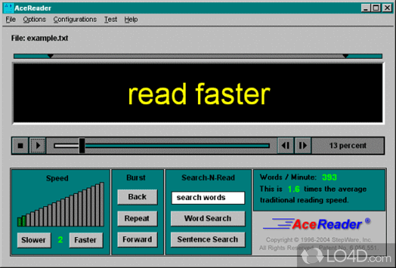 Speed Reading Software - Screenshot of AceReader Lite