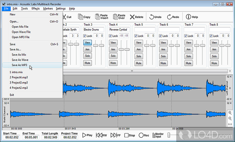 Multitrack recorder, editor and mixer - Screenshot of Acoustic Labs Multitrack Recorder