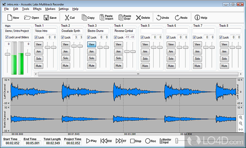 Is an multitrack recorder, editor and mixer - Screenshot of Acoustic Labs Multitrack Recorder