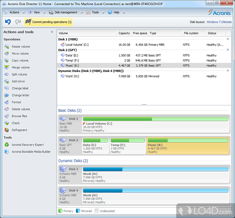Resize, copy, move hard disk partitions, now included in Acronis Disk Director - Screenshot of Partition Expert