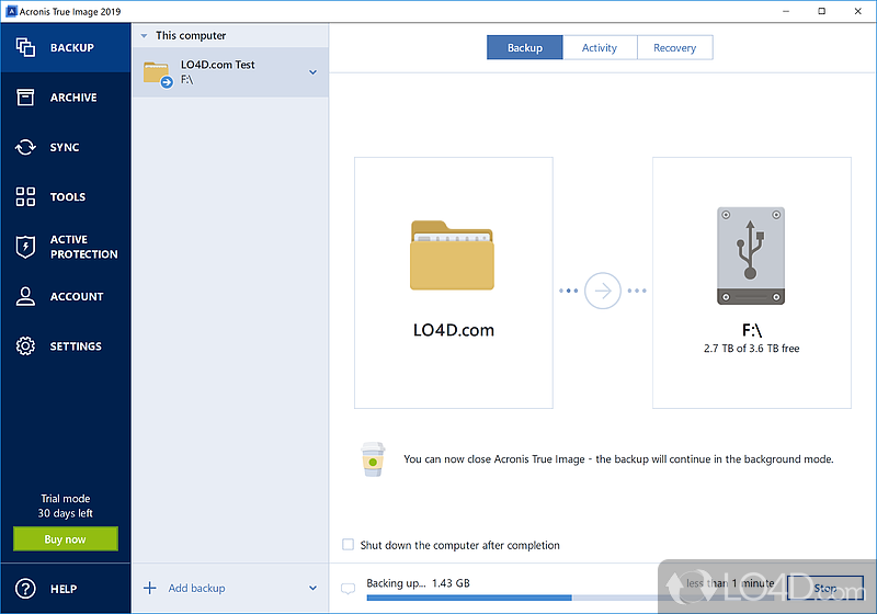 Protection utilities, backup settings and conversion - Screenshot of Acronis True Image