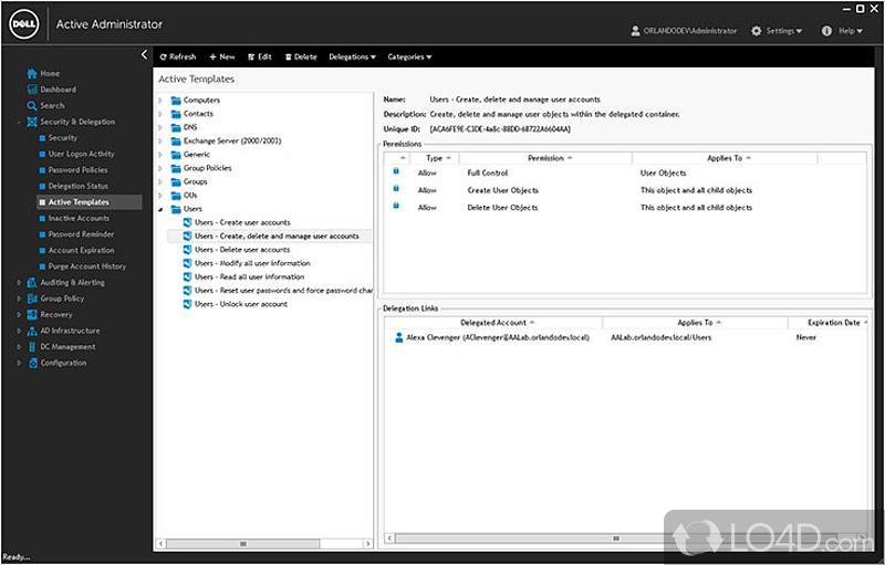 Active Administrator: User interface - Screenshot of Active Administrator
