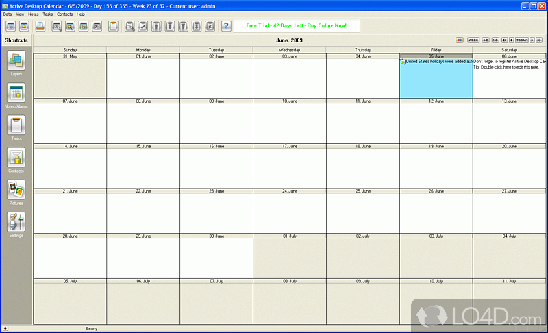 Customizable PIM on your desktop wallpaper - Screenshot of Active Desktop Calendar