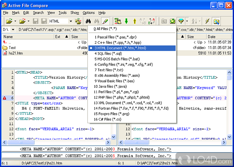 Active File Compare: User interface - Screenshot of Active File Compare