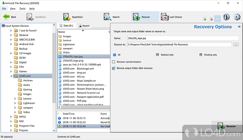 Recover lost files on NTFS, FAT32, NTFS+EFS systems - Screenshot of Active File Recovery