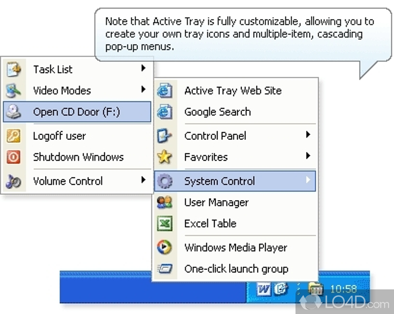 Take advantage of the System Tray area in a more manner - Screenshot of Active Tray