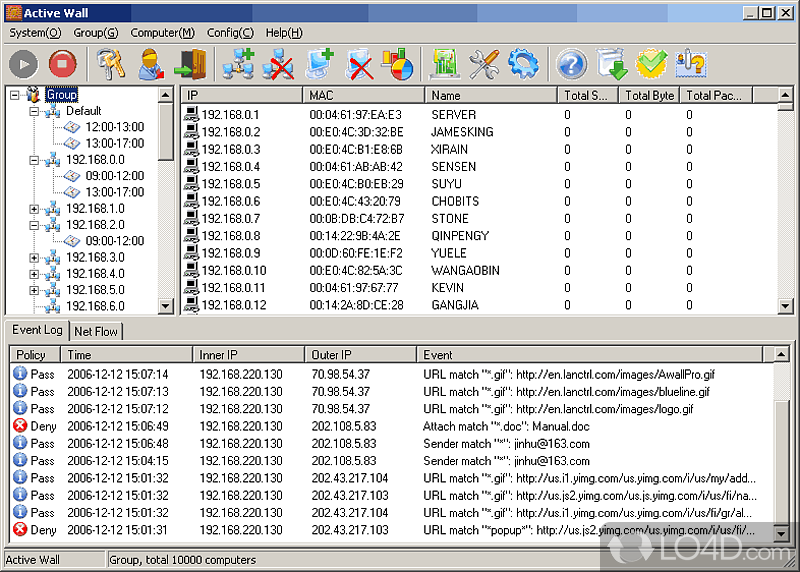Professional network filtering software - Screenshot of Active Wall Professional