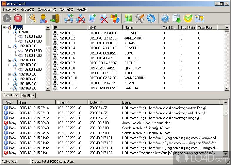 Piece of software functioning as a Web filtering tool that provides Internet surf control for Local Area Networks - Screenshot of Active Wall Web Filter