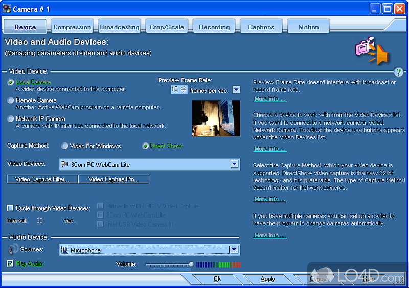 Stream data to web servers - Screenshot of Active Webcam