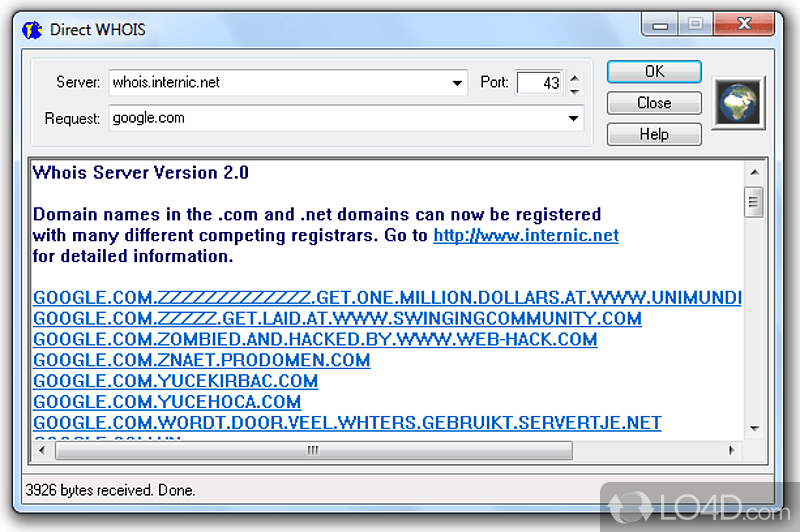 Request information from any WHOIS server - Screenshot of ActiveWhois Browser