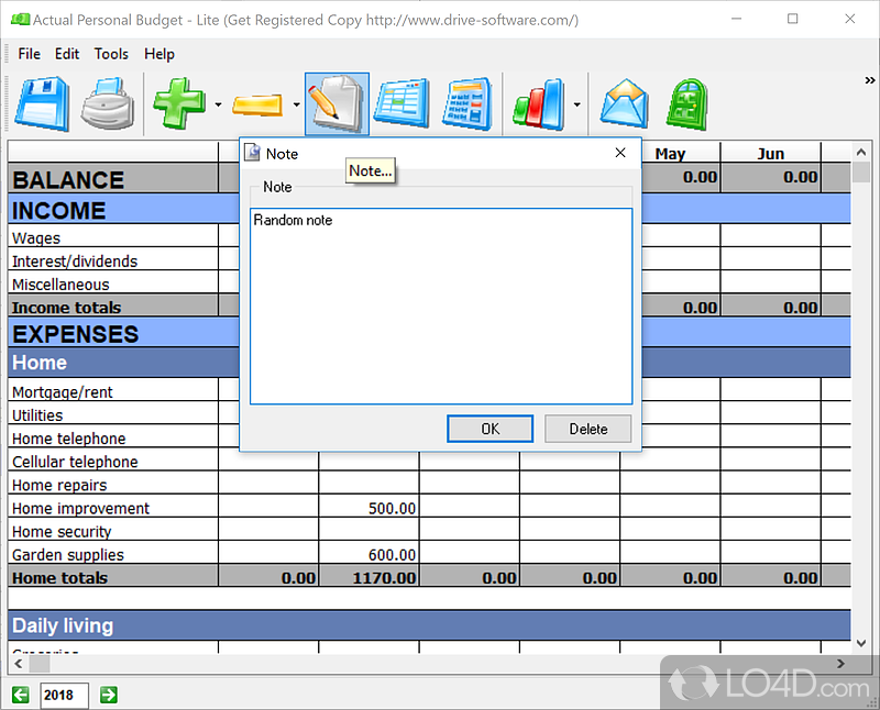 Program gives you the tools to manage budget - Screenshot of Actual Personal Budget Lite