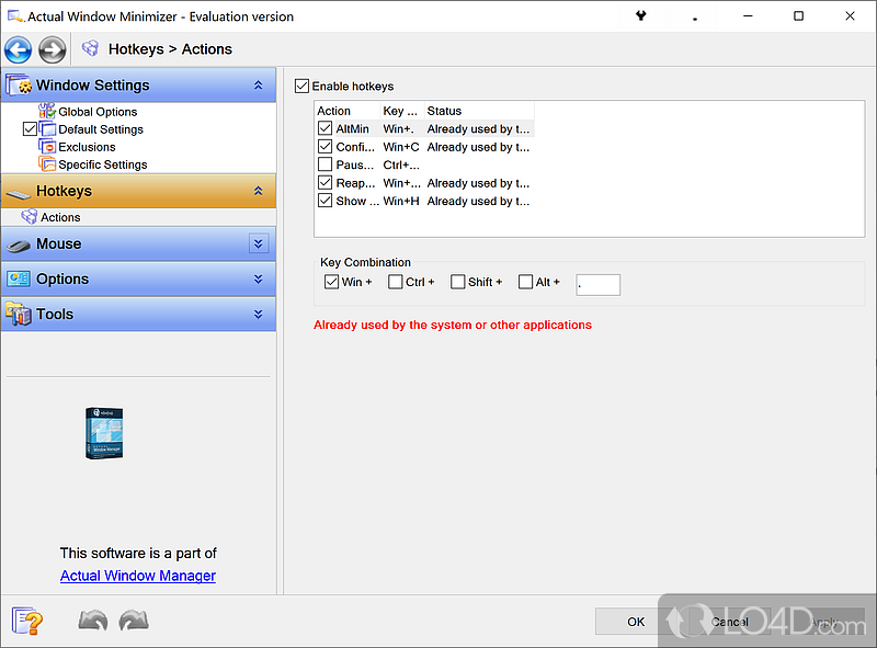 Create hotkeys and enable a multi-monitor taskbar - Screenshot of Actual Window Minimizer