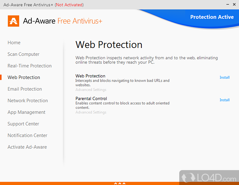 Create an exclusion list and enable real-time protection - Screenshot of Adaware Antivirus Free