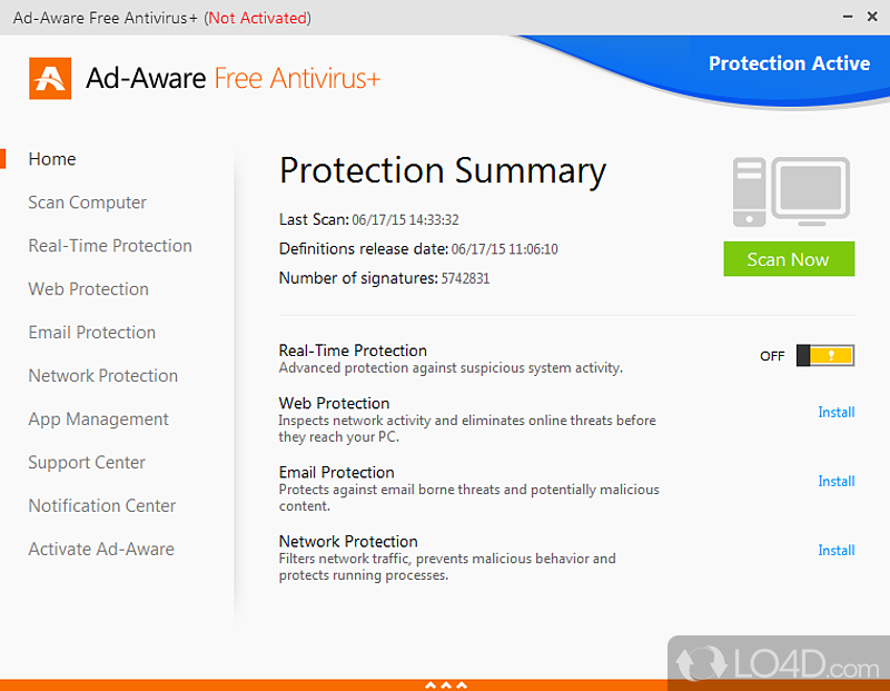 Anti-virus and anti-spyware protection solution - Screenshot of Adaware Antivirus Free