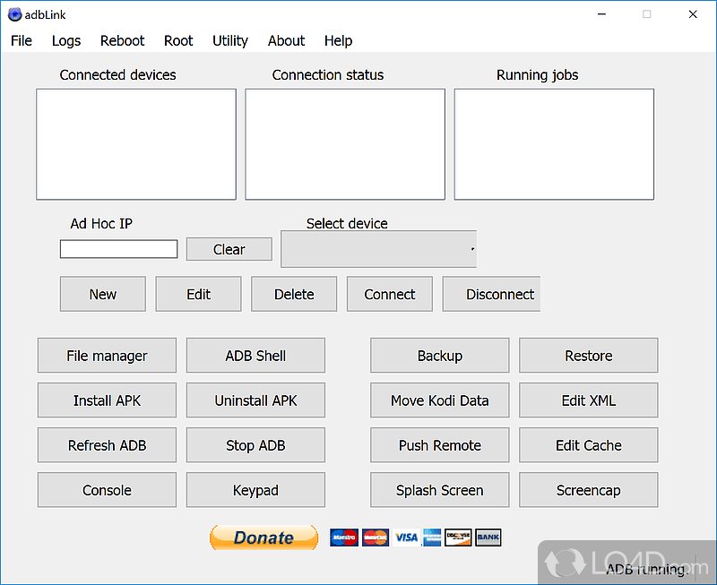 Install programs without the Android SDK, move and create backups for Kodi data or move it to external drives - Screenshot of adbLink