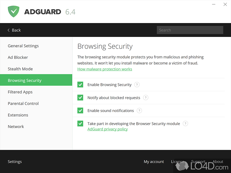 Parental control options - Screenshot of Adguard