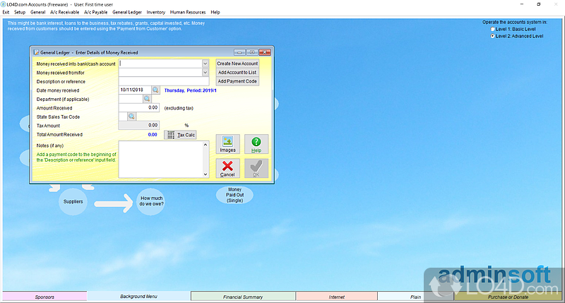 It will manage invoices and details about customers - Screenshot of Adminsoft Accounts