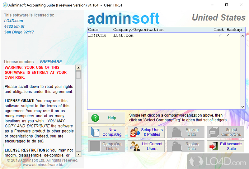 Create company and user profiles, and give details about customers, suppliers, stock items, ledgers and human resources - Screenshot of Adminsoft Accounts
