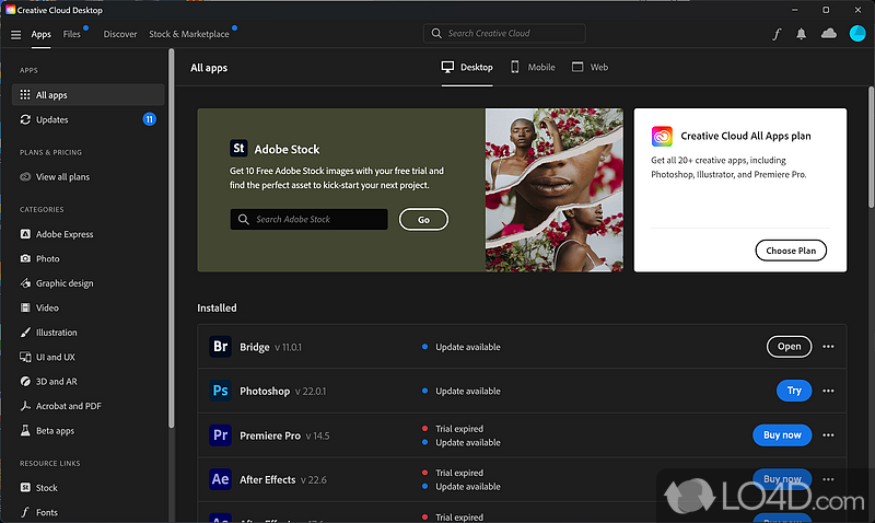 Free cloud-based online storage app - Screenshot of Adobe Creative Cloud