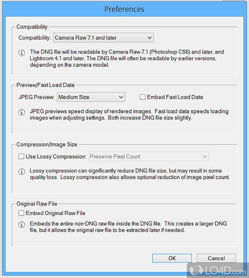 Convert RAW images to DNG format - Screenshot of Adobe DNG Converter