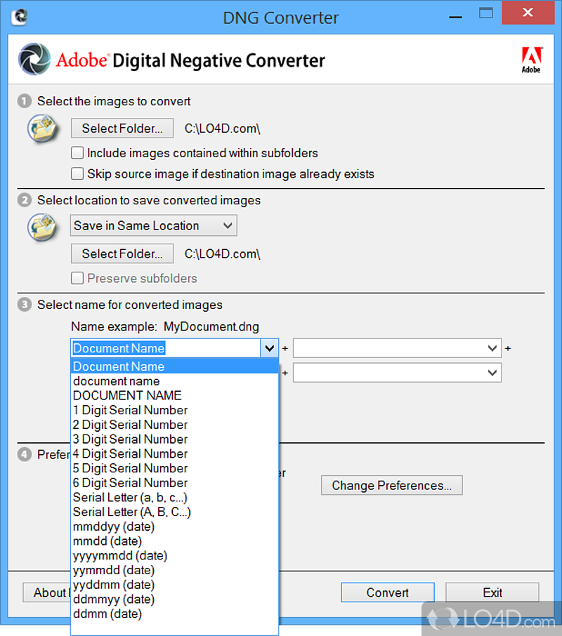 A handy tool for preserving photos - Screenshot of Adobe DNG Converter