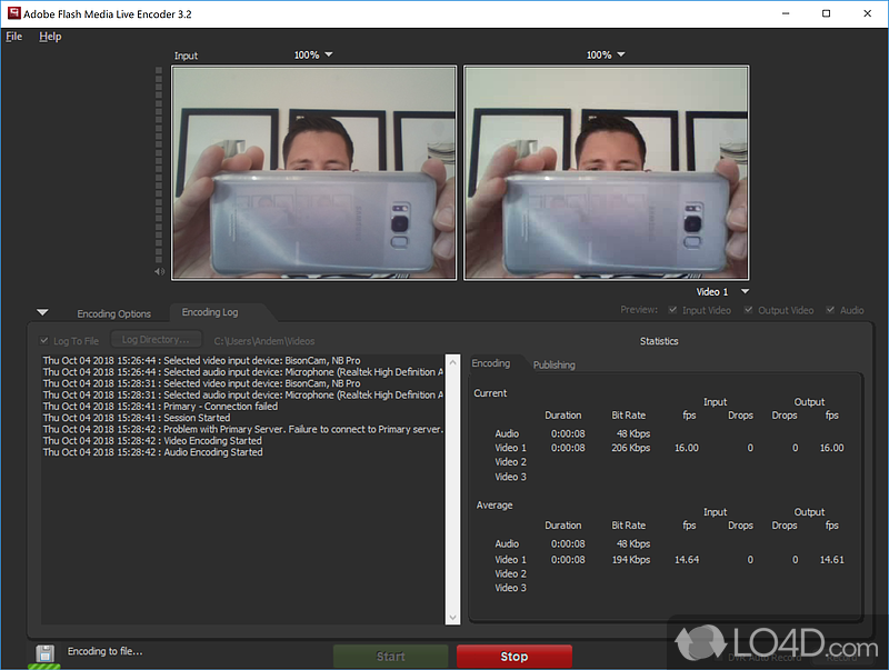 Well-organized set of functions - Screenshot of Adobe Flash Media Live Encoder
