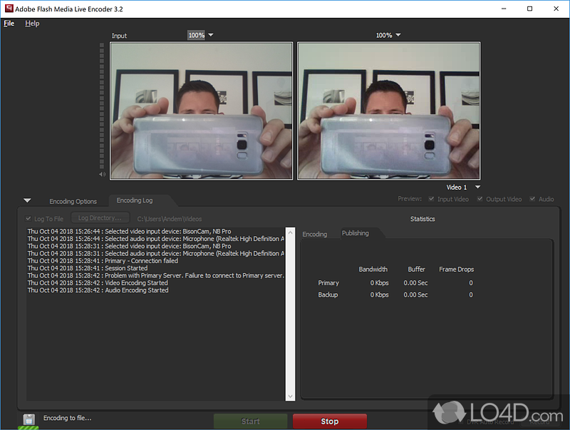 Audio and video recording capabilities - Screenshot of Adobe Flash Media Live Encoder